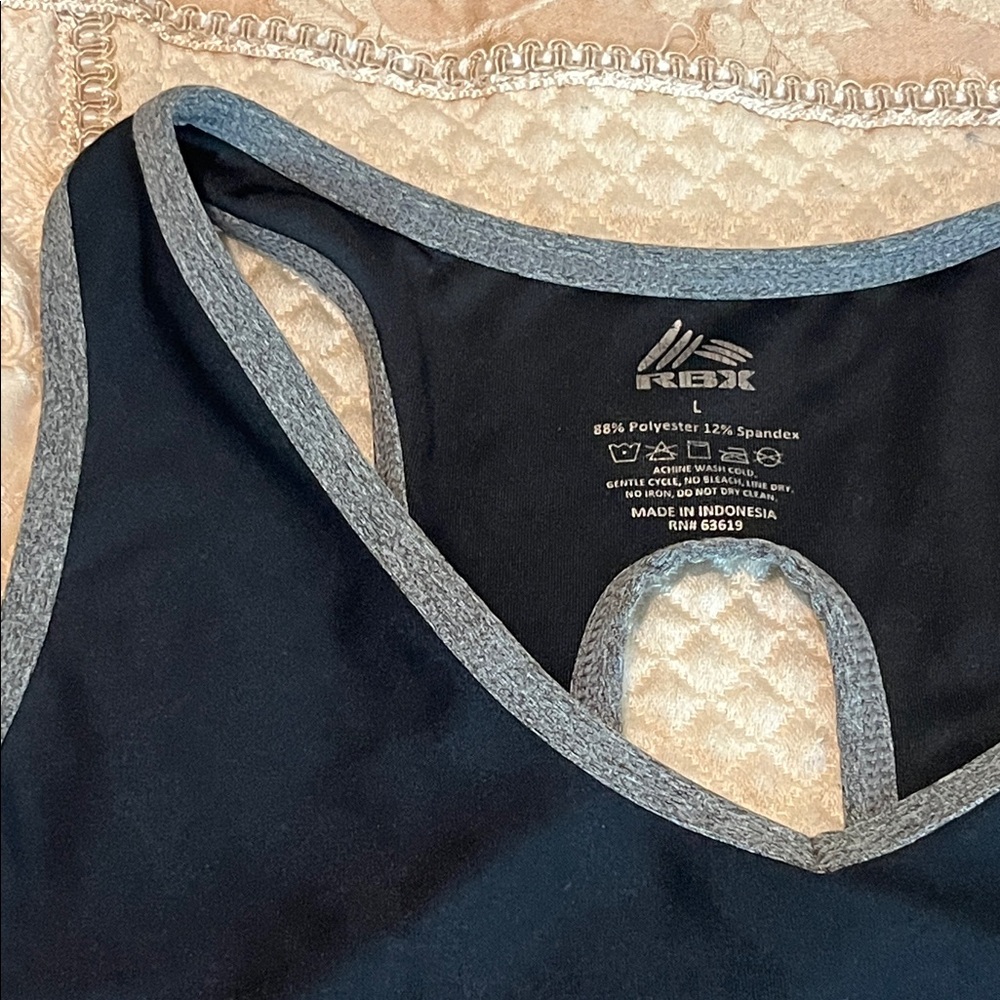 RBX Black Sports Bra with Gray Trim Racerback - Picture 5 of 8